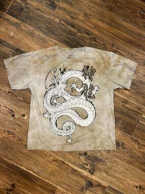 Dragon Ball Z Shenron Tan Tie-Dye Graphic T-Shirt with Gold Foil Accents